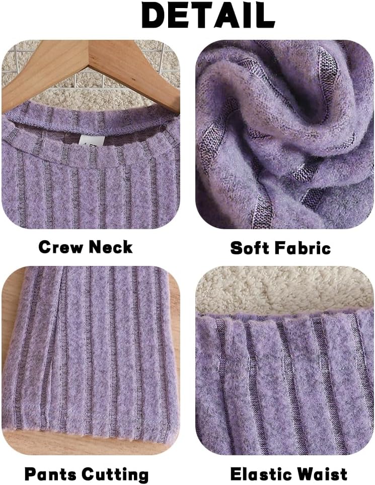 Toddler Girls Clothes Ribbed Color Block Pullover Tops + Flare Pants Set Fall Outfits