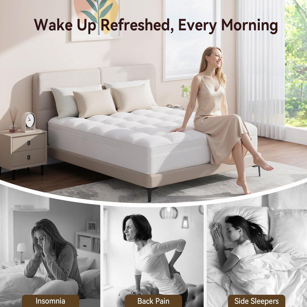 Full Mattress Topper, Thick Pillow Top Mattress Pad, Plush Comfort | Full Size Bed Topper with Deep Pocket