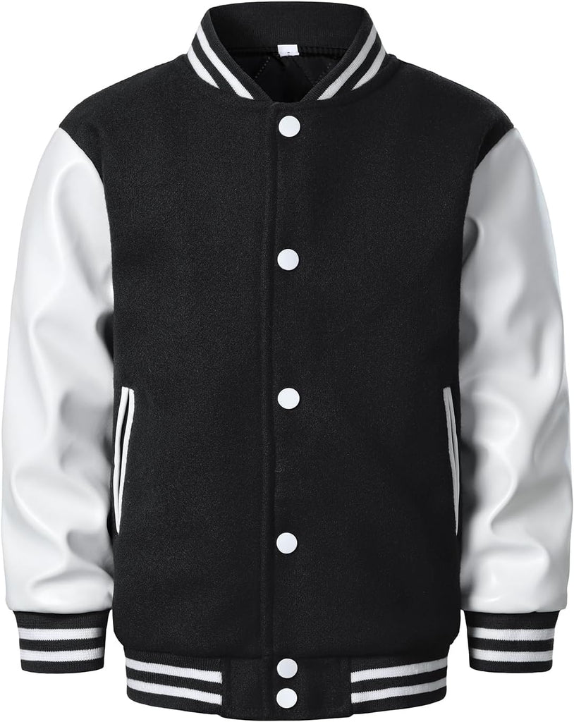 Boys Varsity Jackets Faux Leather Sleeve Bomber Coat