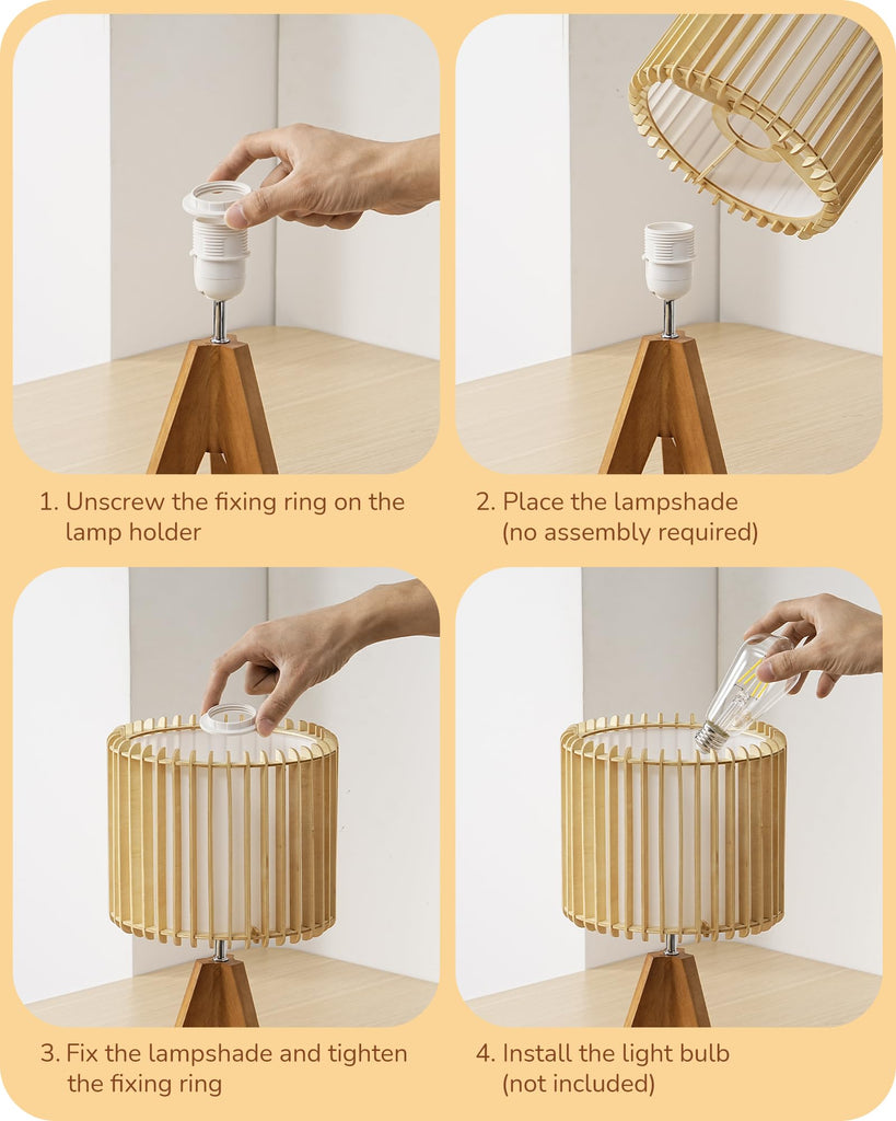 14.17" Small Table Lamp, Wood-Colored Hollow Shade, E26 Base