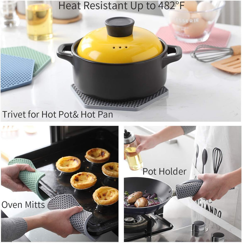 4 Packed Colorful Silicone Trivet Mats - DIY Different Size Dish Drying Mat, Hot Pot Holder for Pots & Pans, Non-Slip