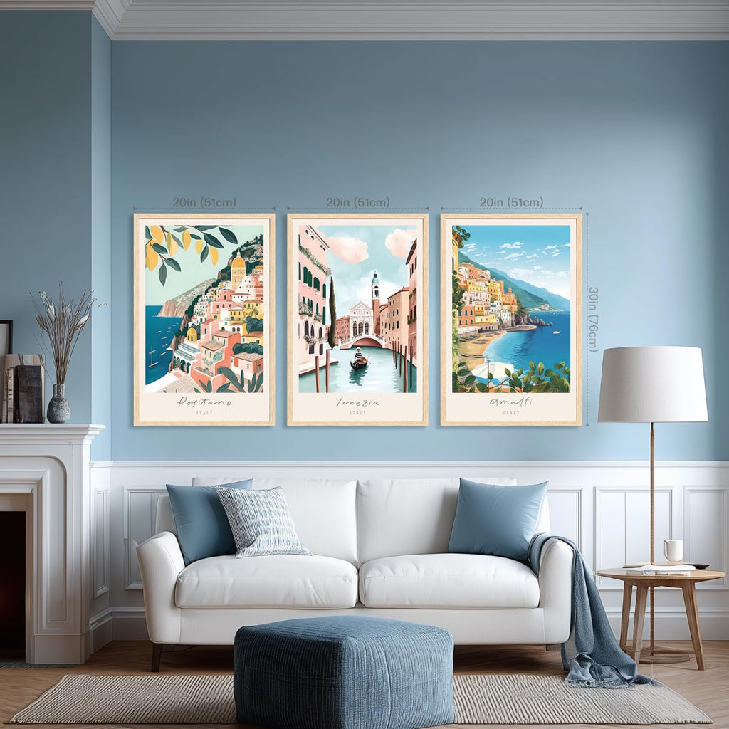 Italy Travel Wall, Amalfi Coast Landscape Wall Decor, Blue Venice Coast Canvas Artwork, Italian Modern City