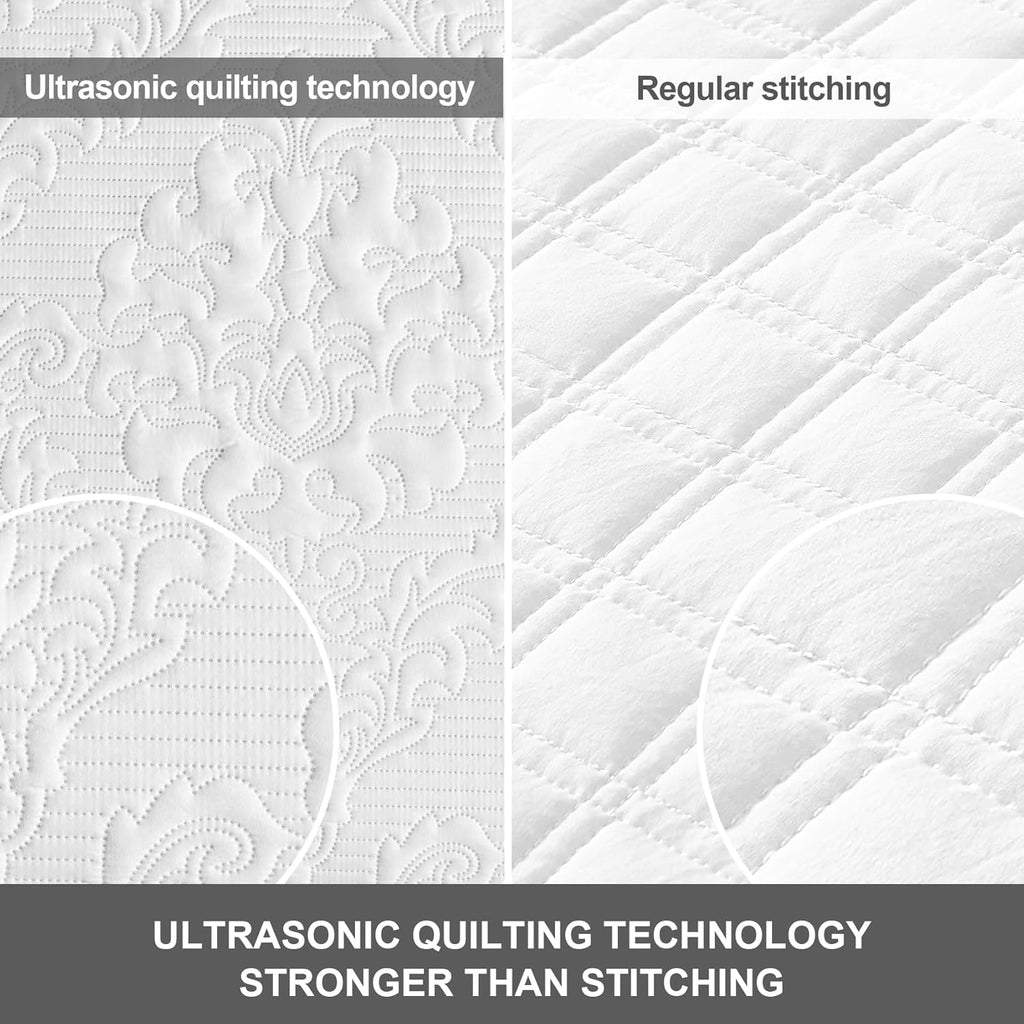 White Quilt Queen - Ultrasonic Summer Bedspread Queen, Soft Lightweight Coverlet Bedding Set, 3 Pieces (1 Quilt, 2