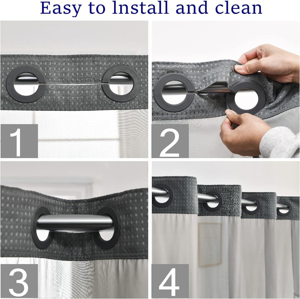 No Hooks Required Long Waffle Weave Shower Curtain with Snap in Liner-Hotel Grade Waterproof & Mesh Top Window Spa