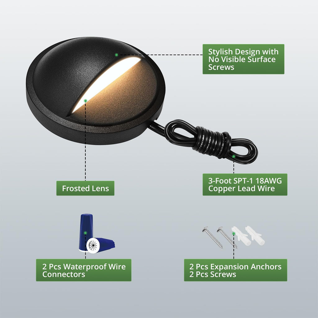 12 Pack Low Voltage LED Deck Lights, Landscape Step Lights Fixtures, 2W Integrated LED Chips, Die-cast Aluminum 12V