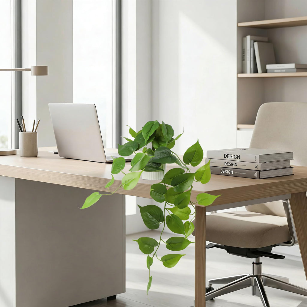 Fake Plants with White Pot, Realistic Artificial Pothos Hanging Plant, Faux Indoor Plant Bathroom Shelf Cabinet Decor