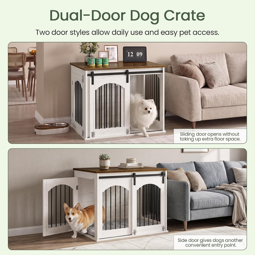 31.5" Dog Crate Furniture, Heavy Duty Dog Kennel with Barn Door
