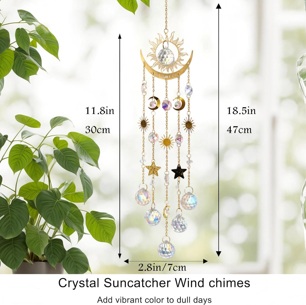 Sun and Moon Crystal Prism Suncatcher for Window Hanging - Sun Catchers Indoor Hanging Ornaments with Sun Moon Star