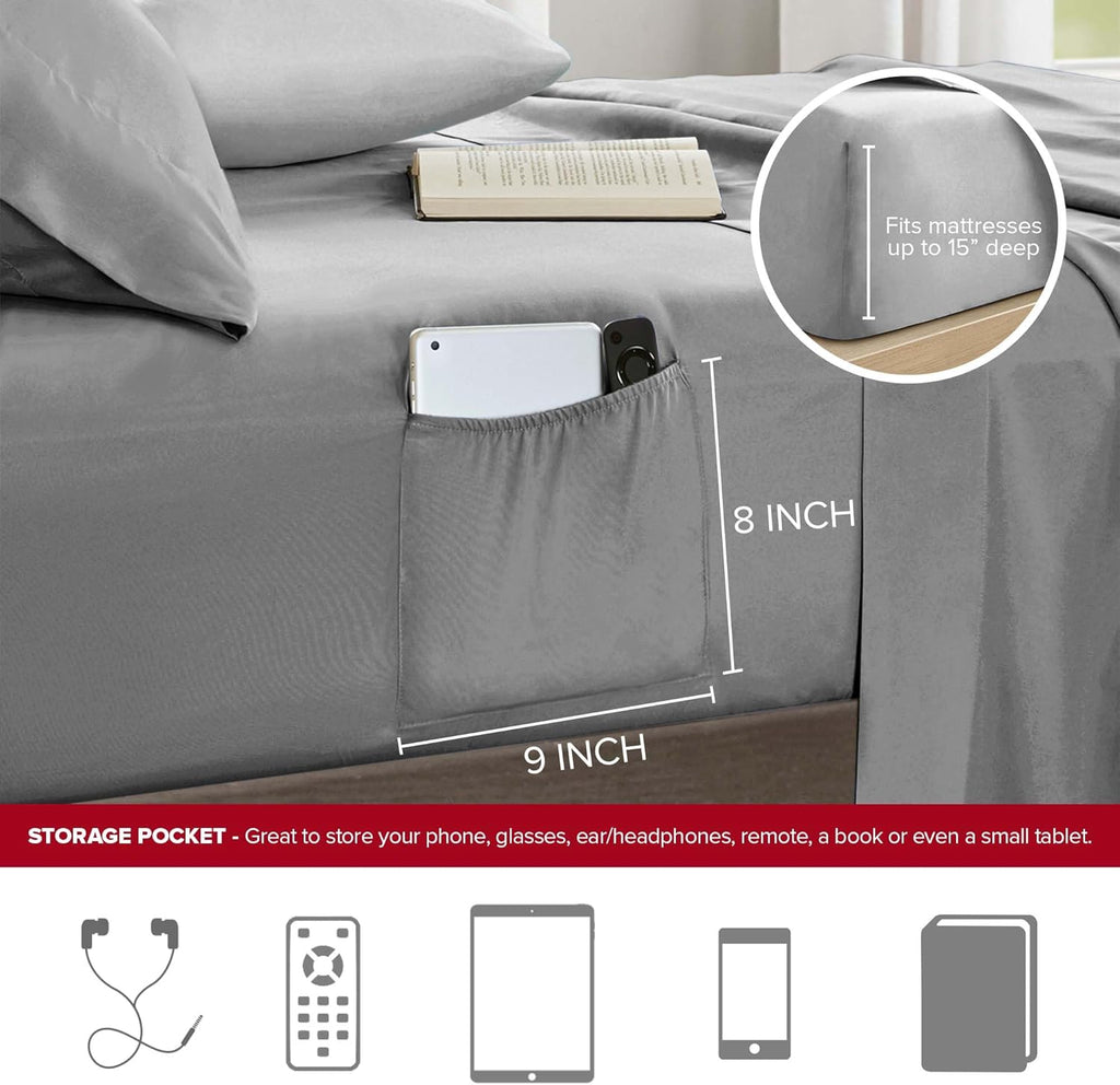 Comforter Sets with Sheets - Bed in a Bag 9 Pieces Teen Bedding Sets , Red and Grey Stripes Bedding Full
