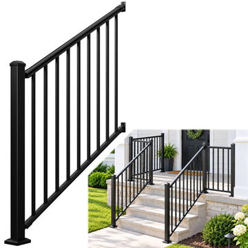 Modular Aluminum Stair Railing Kit, 42 in x 4 ft Black Step Railing