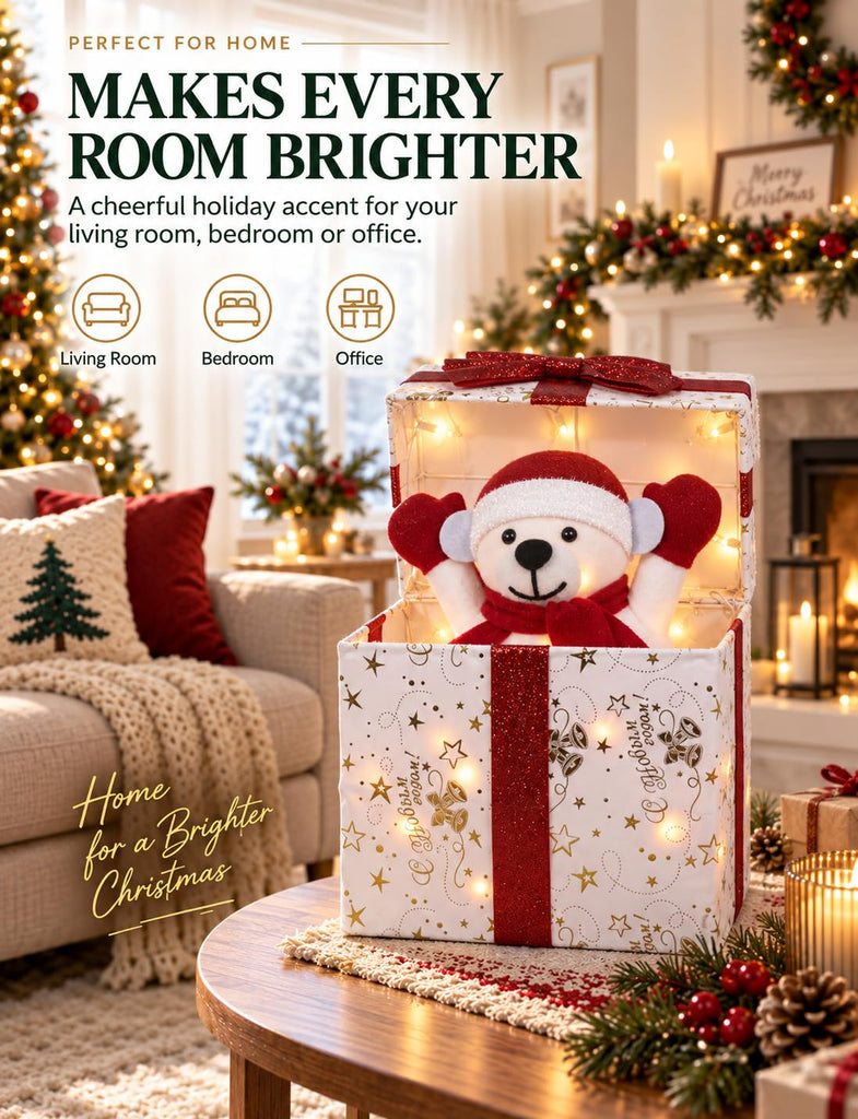 Christmas Decorations Outdoor, Lighted Decor White Bear Gift Boxes