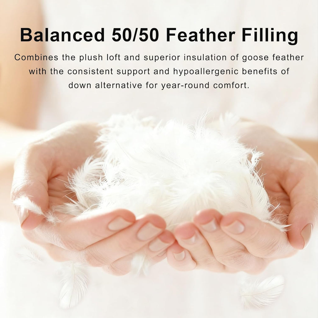Luxury Goose Feather Down Fiber Comforter Queen, 300TC White Cotton Blended Duvet Insert