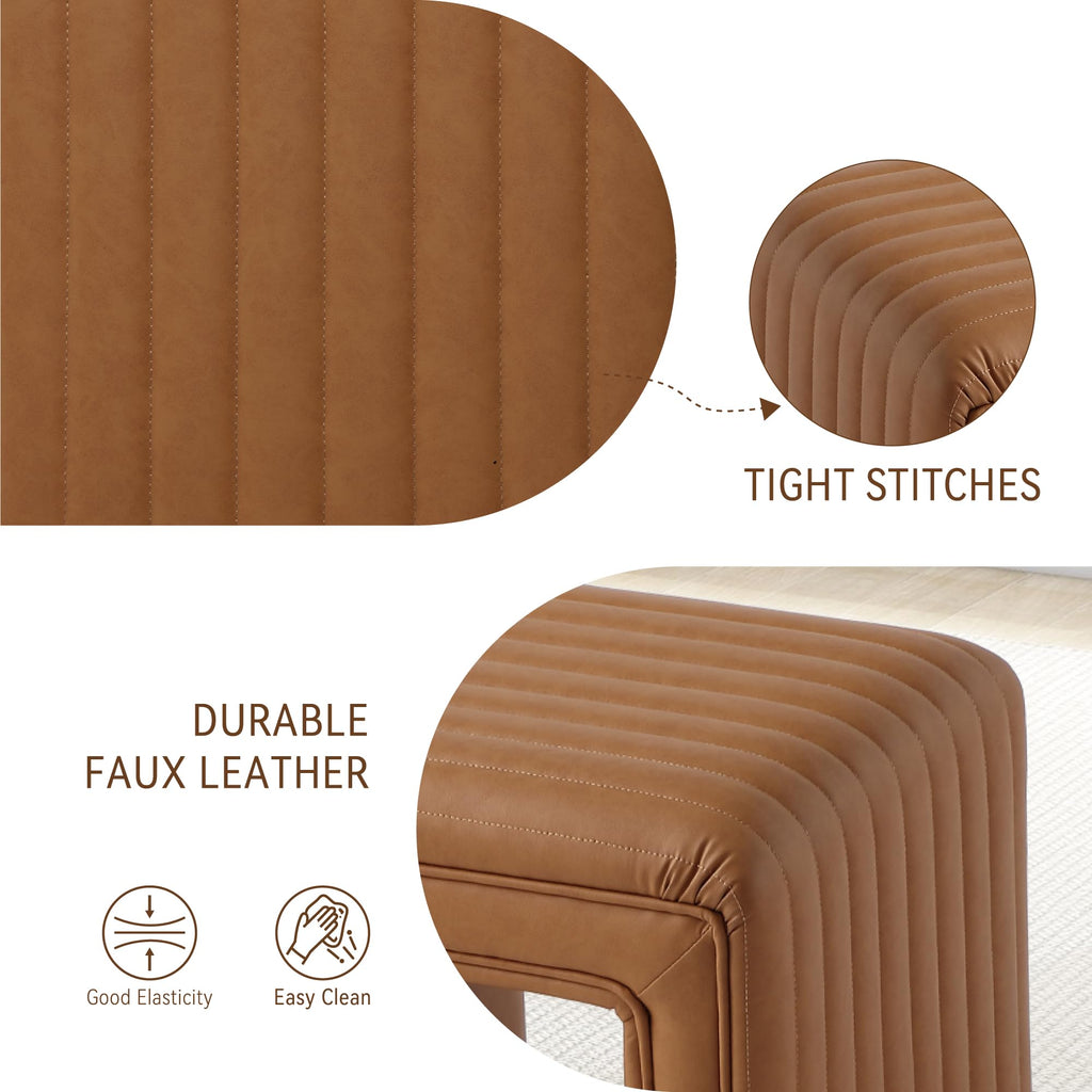 Vanity Stool Chair, Modern PU Leather Ottoman Foot Stool with Wooden Legs Sofa Bench Footstool Extra Seat for
