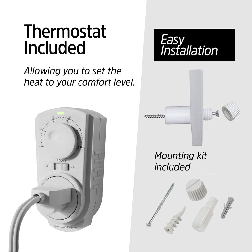Convection Wall Heater with Thermostat - 250W Electric Wall Mounted Space Heater Panel - Updated Model, 120V - Heats
