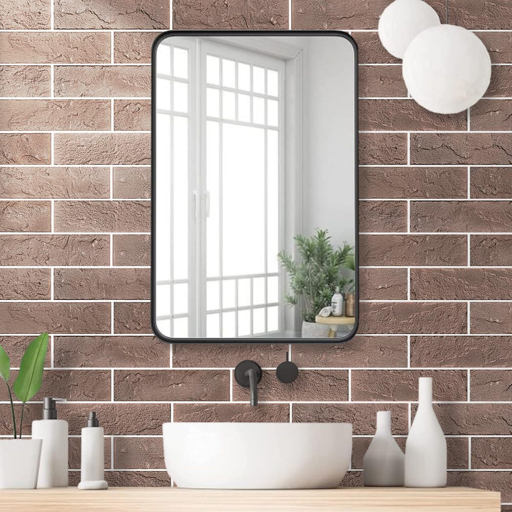 60 Red/Brown Thin Brick Wall Tiles, Clay Manufactured Faux Brick Veneers, Fireplace and Fence Wall Panels (8.5 sq.ft)