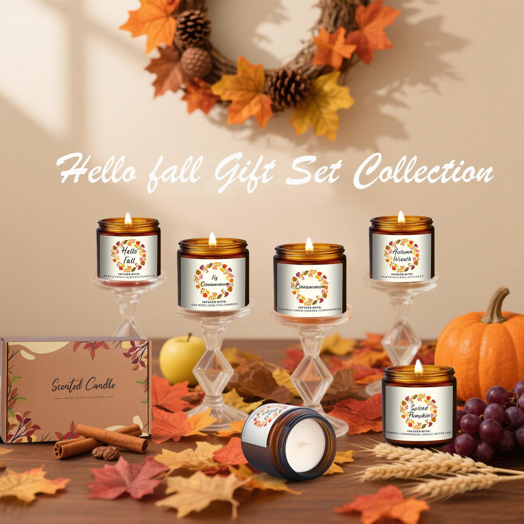 Fall Candles Gifts Set 6 Pack Soy Wax Scented Candle 27 OZ 200 Hrs Burn, Scents of Berry, Sugar, Spiced Apple, Autumn