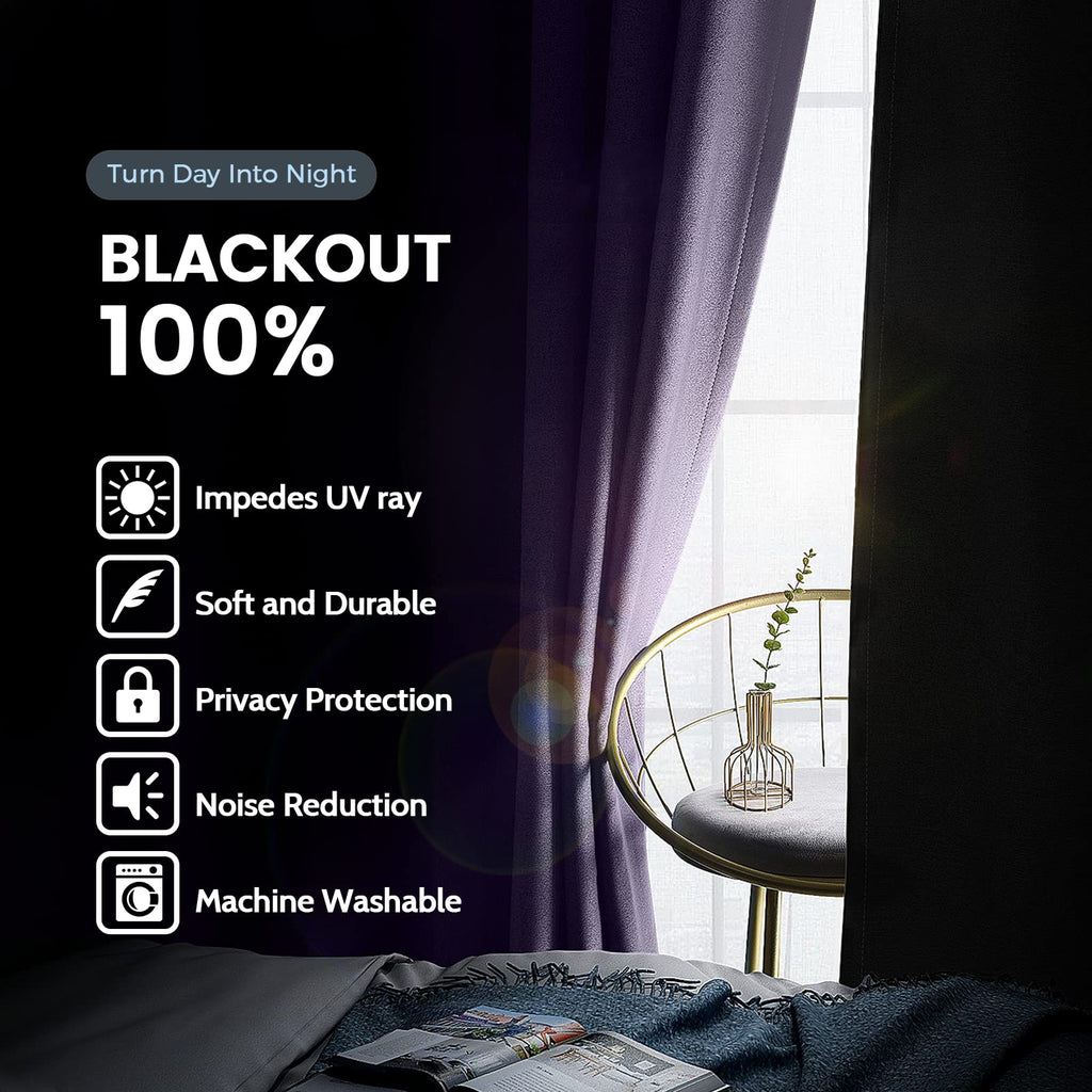 Lilac 100% Blackout Curtains Room Darkening Living Room 63 Inch