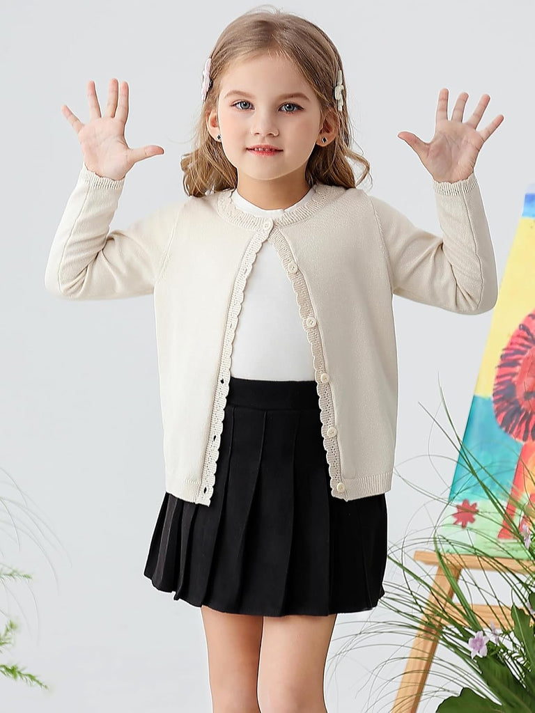 Girls Basic Cardigan Button Up Knitted School Sweater