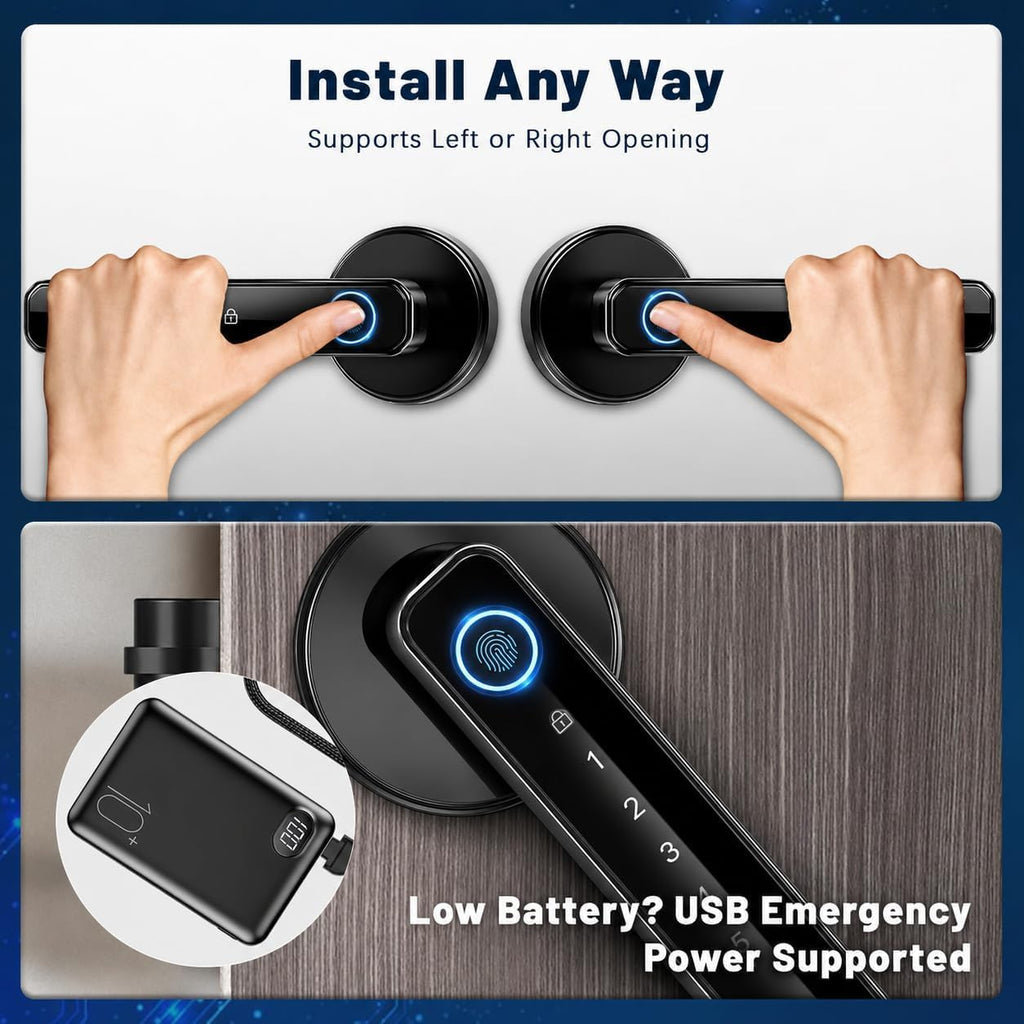 Fingerprint Door Knob Smart Lock with Keypad Biometric Keyless Entry Black