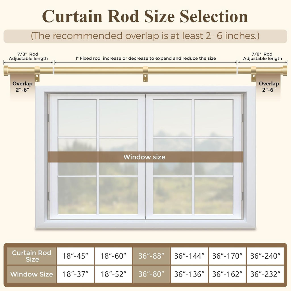 2 Pack Gold Curtain Rods,1 Inch Heavy Duty Curtain Rods,Adjustable Curtain Rod Set,Modern