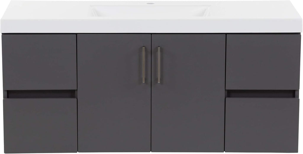 Spring Mill Cabinets Innes 48 Inch Floating Bathroom Vanity with White Single Sink Top, 2-Door Cabinet