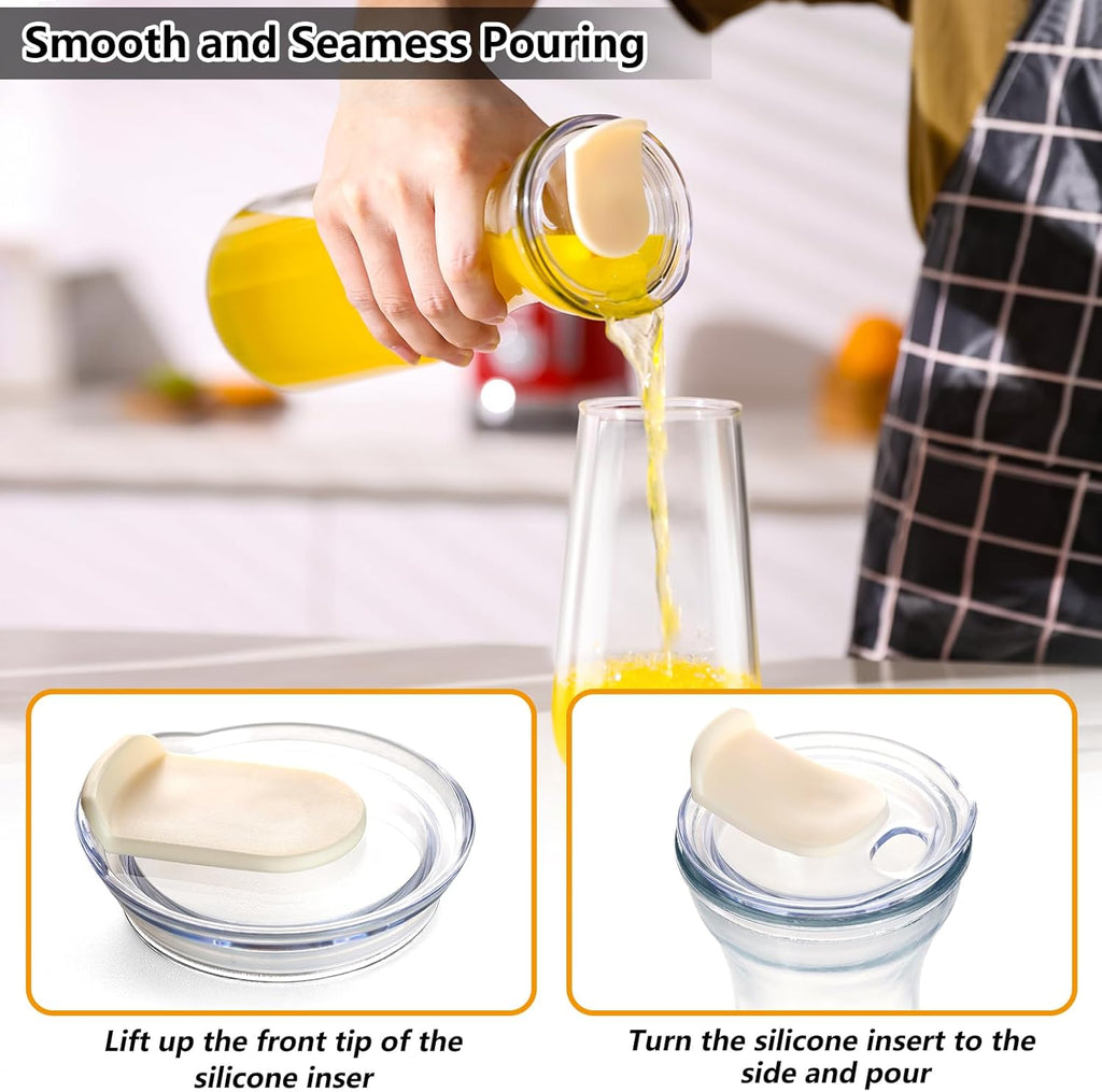Set of 4 Glass Carafes with Flip Top Lids (40 Oz) - Clear Glass Water Pitchers and Beverage Serveware for Mimosa