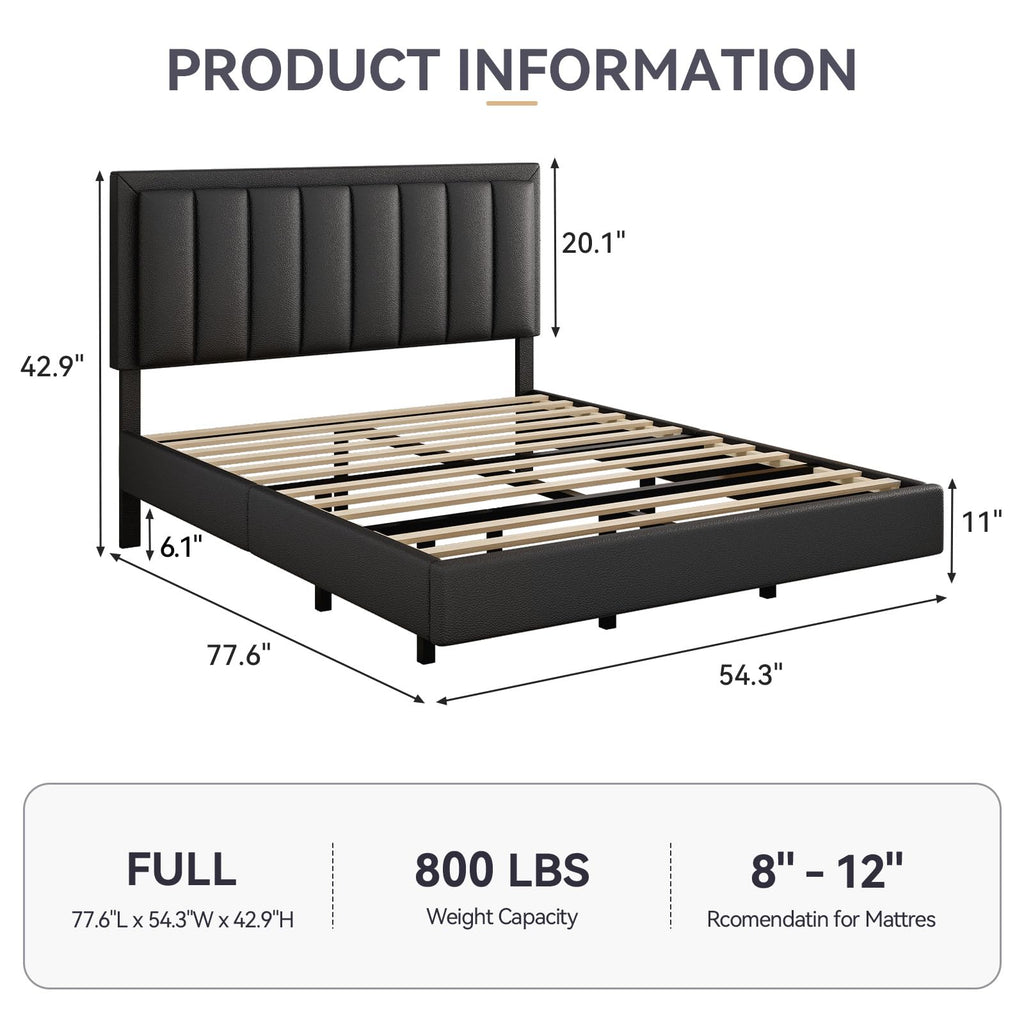 Full Size Floating Bed Frame with LED Lights, Upholstered Platform Bed with Headboard, 11 in Storage Clearance, Solid