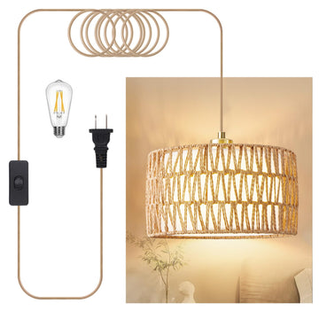 Plug in Pendant Light Rattan Hanging Lights with Plug in Cord