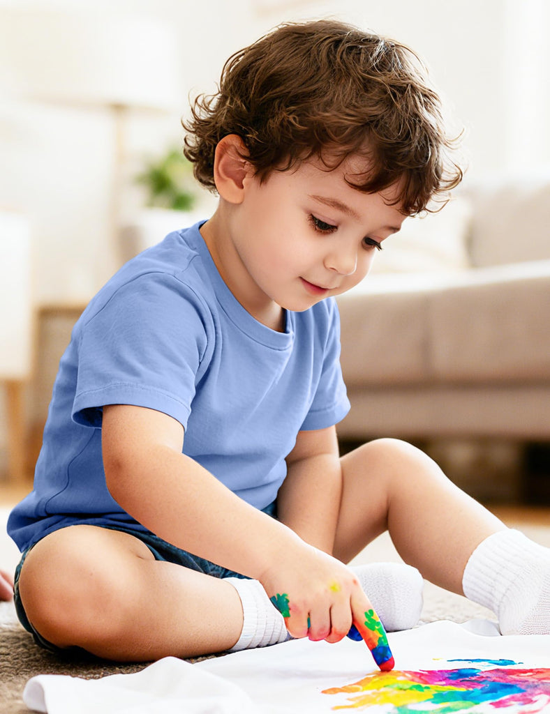 Toddler Boys Short Sleeve T-Shirts Baby Basic Tee Solid Color Tops Light Blue