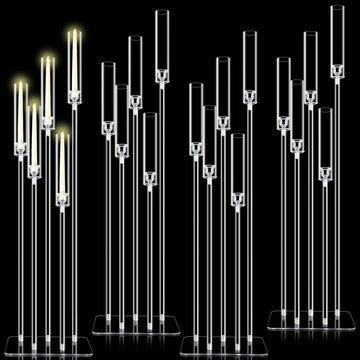 4 Set 5 Arms Acrylic Candelabra Centerpieces 46.4'' Tall Clear Candle Holders Wedding Table Centerpiece Floor Candle