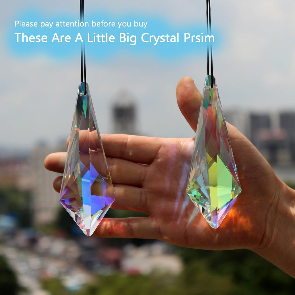 2PCS Cone Crystal Suncatcher Prisms for Windows (Lanky Cone) - AB Color, Transparent, K9 Glass, Rainbow Maker