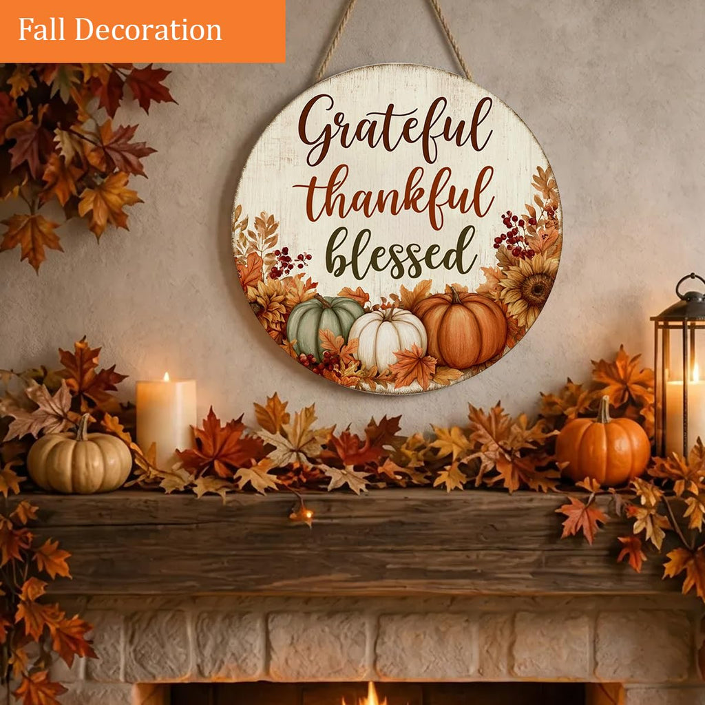 Grateful Thankful Blessed Thanksgiving Decorations Door Sign