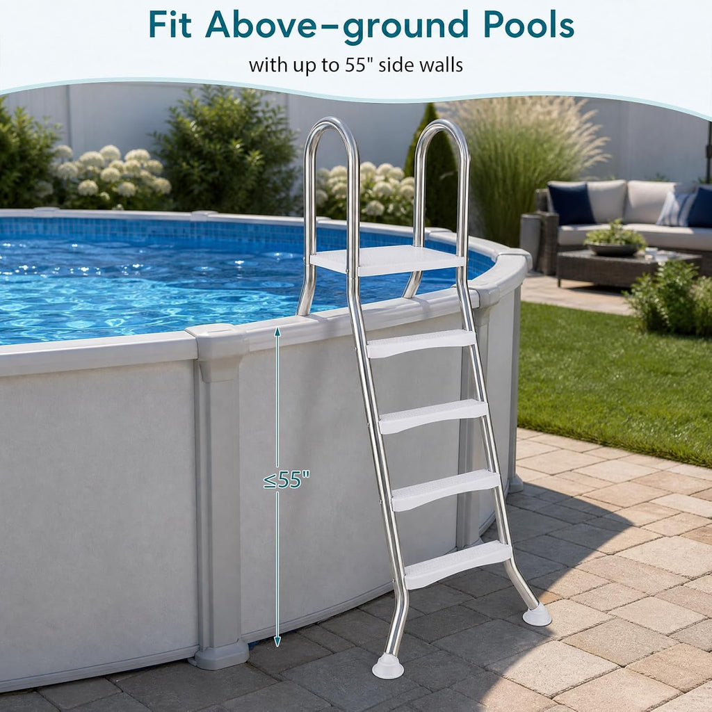 Above Ground Swimming Pool Ladder | 75.6 Inch | Heavy Duty Steel Frame | 440lbs Capacity | for Up to 55" Wall Height
