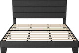 King Bed Frame Platform Bed with Fabric Upholstered Headboard and Wooden Slats Support