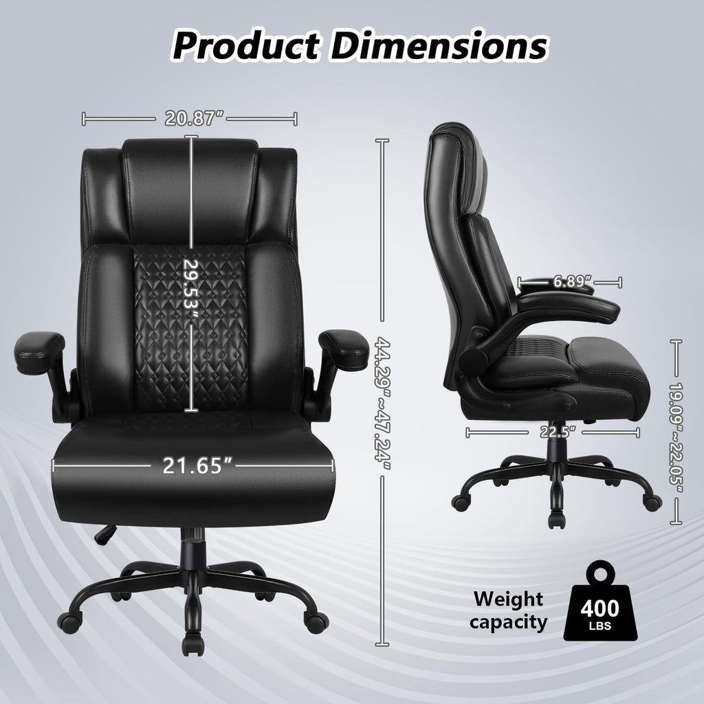 Big and Tall 400LBS Heavy Duty Executive Office Desk Chair with Flip-up Armrest, Ergonomic Swivel High Back Office