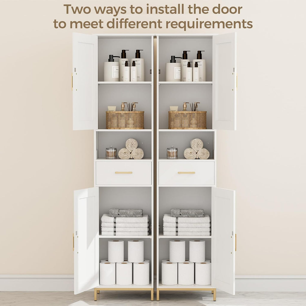 67" H Bathroom Storage Cabinet, Tall Bathroom Cabinet, White | Narrow Cabinet with Doors and Drawer, Adjustable