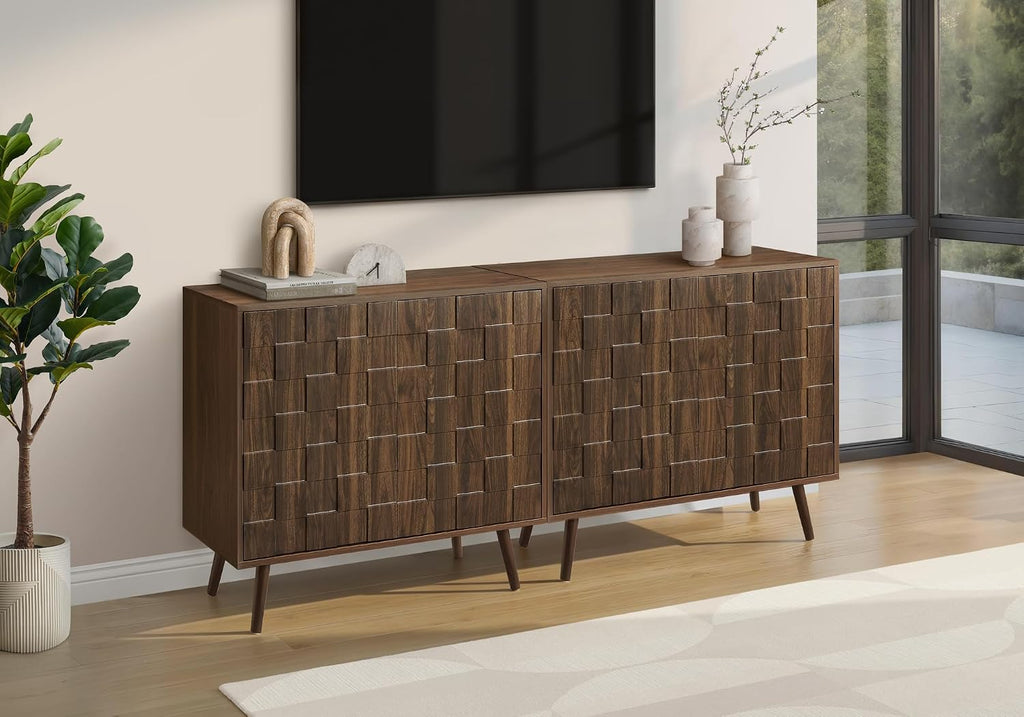 I 2789 Accent Chest, 36" Wide, 2 Door Cabinet, Storage, Decorative, Dark Walnut Laminate, Mid Century, Transitional