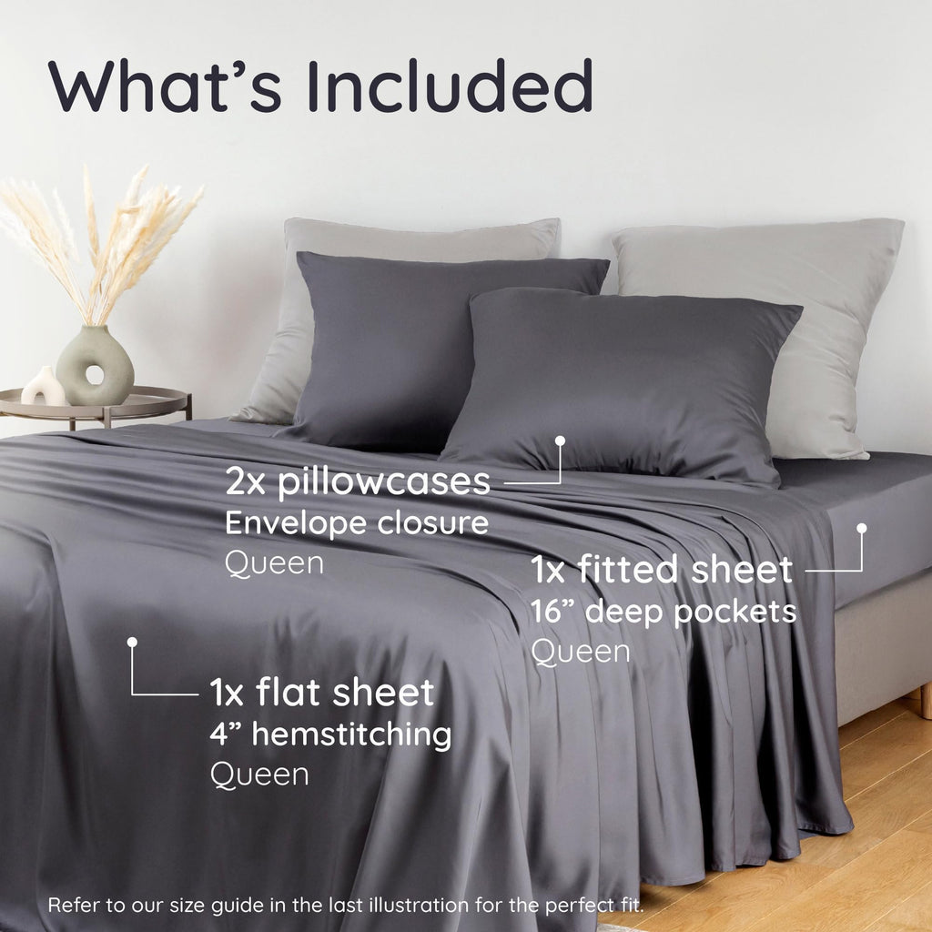 100% Viscose Derived from Bamboo Sheets Queen Size Set - 4pcs Cooling Sheet Set, Super Soft Sheets Queen Size, Luxury