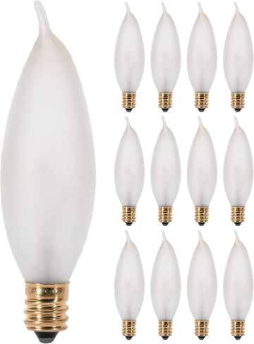 25W Frosted Flame Tip Incandescent Bulbs, Candelabra E12, 12-Pack