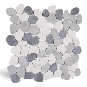 Pebble Tile for Shower Floor, Gray and White Oval Tumbled, 5 Sheets