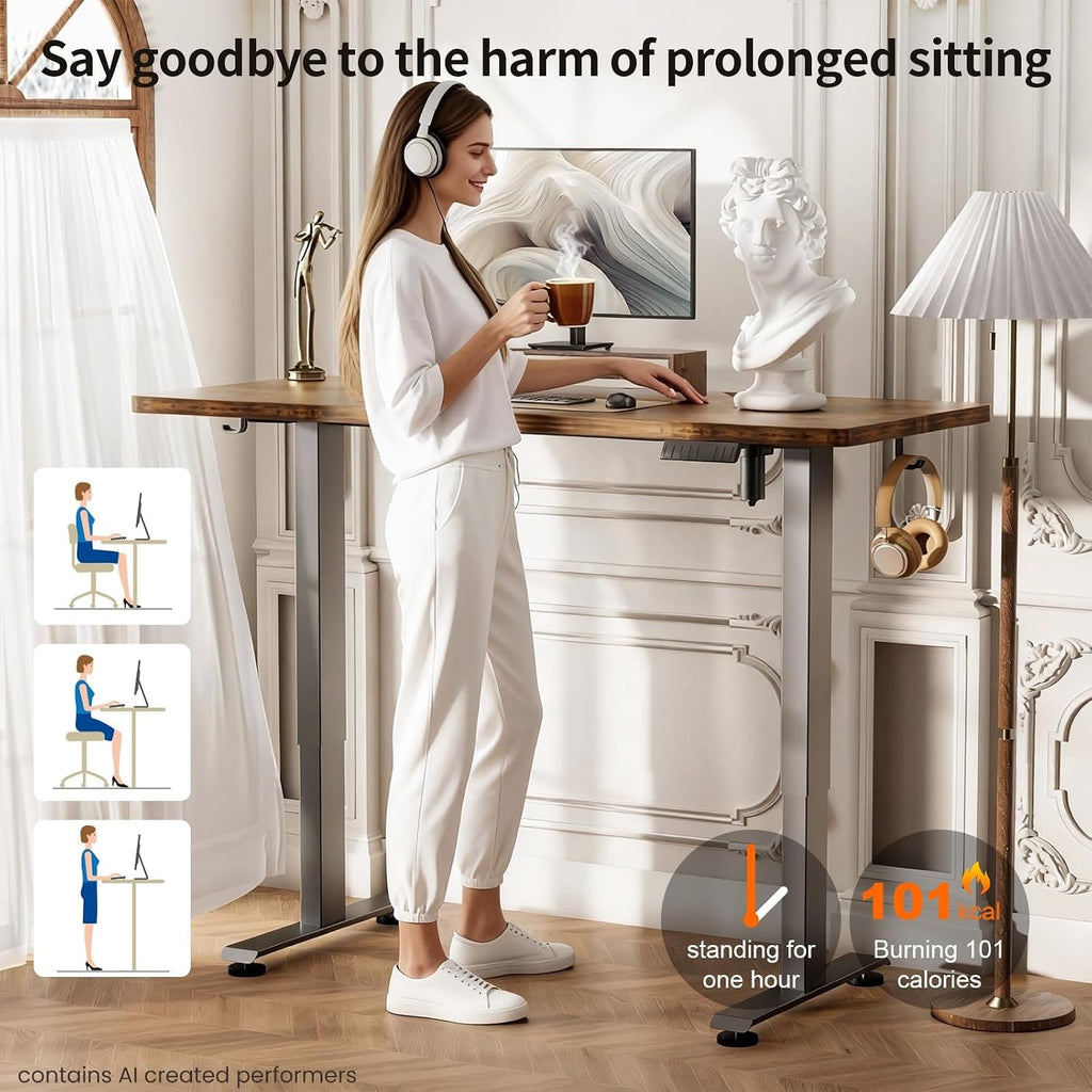 55 Inch Large Electric Standing Desk, Gaming Table, Brown | Height Adjustable Sit Stand Up Computer Tables , Study