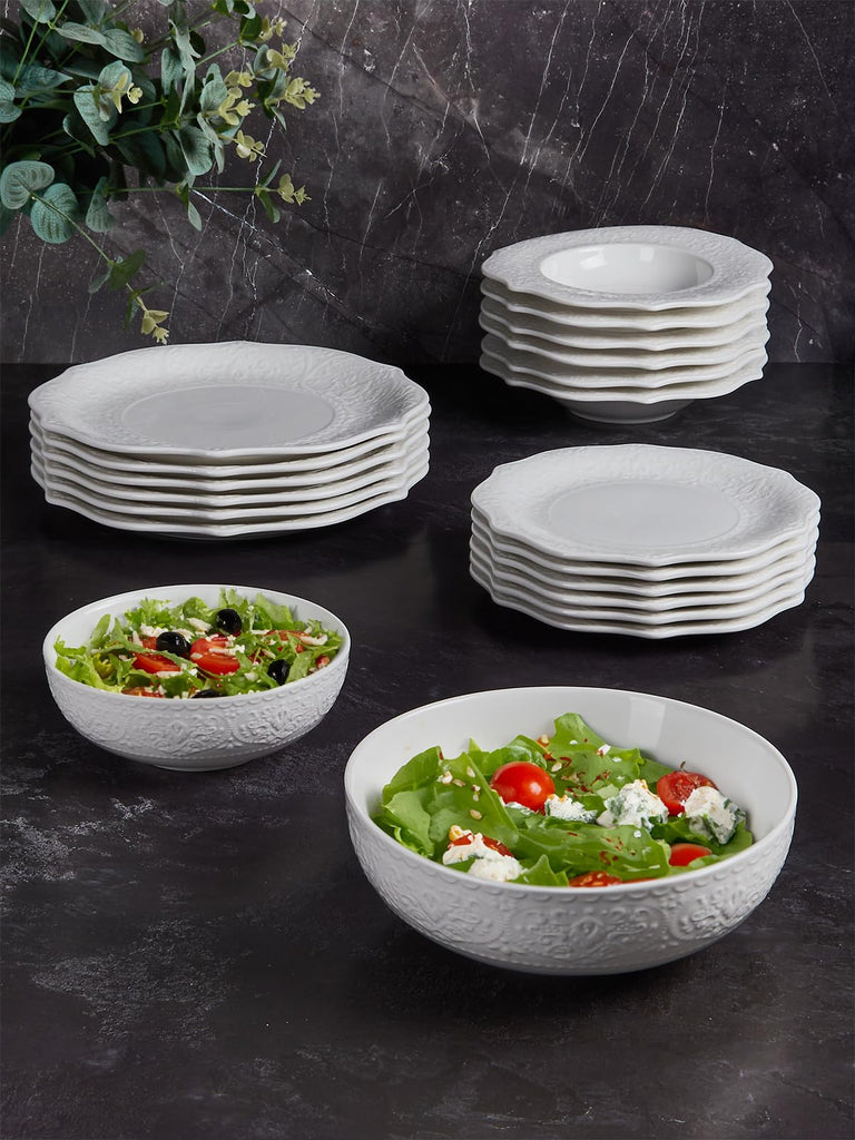 England 20-Piece Porcelain Dinnerware Set for 4,White Embossed