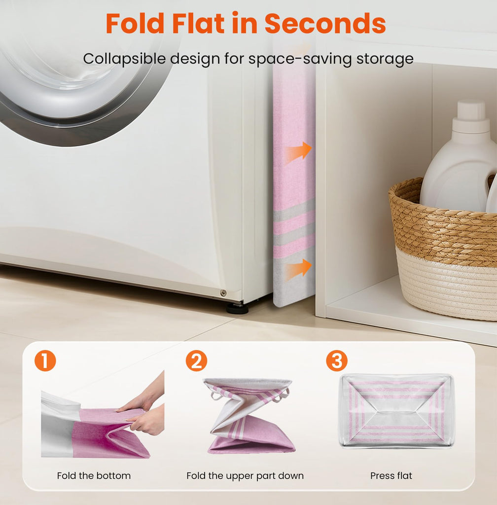 3-Pack Laundry Basket, Laundry Hamper, Pink-75L