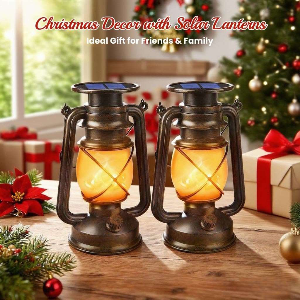 Lanterns Outdoor Waterproof, 2 Pack Bronze Flickering Flame Lights