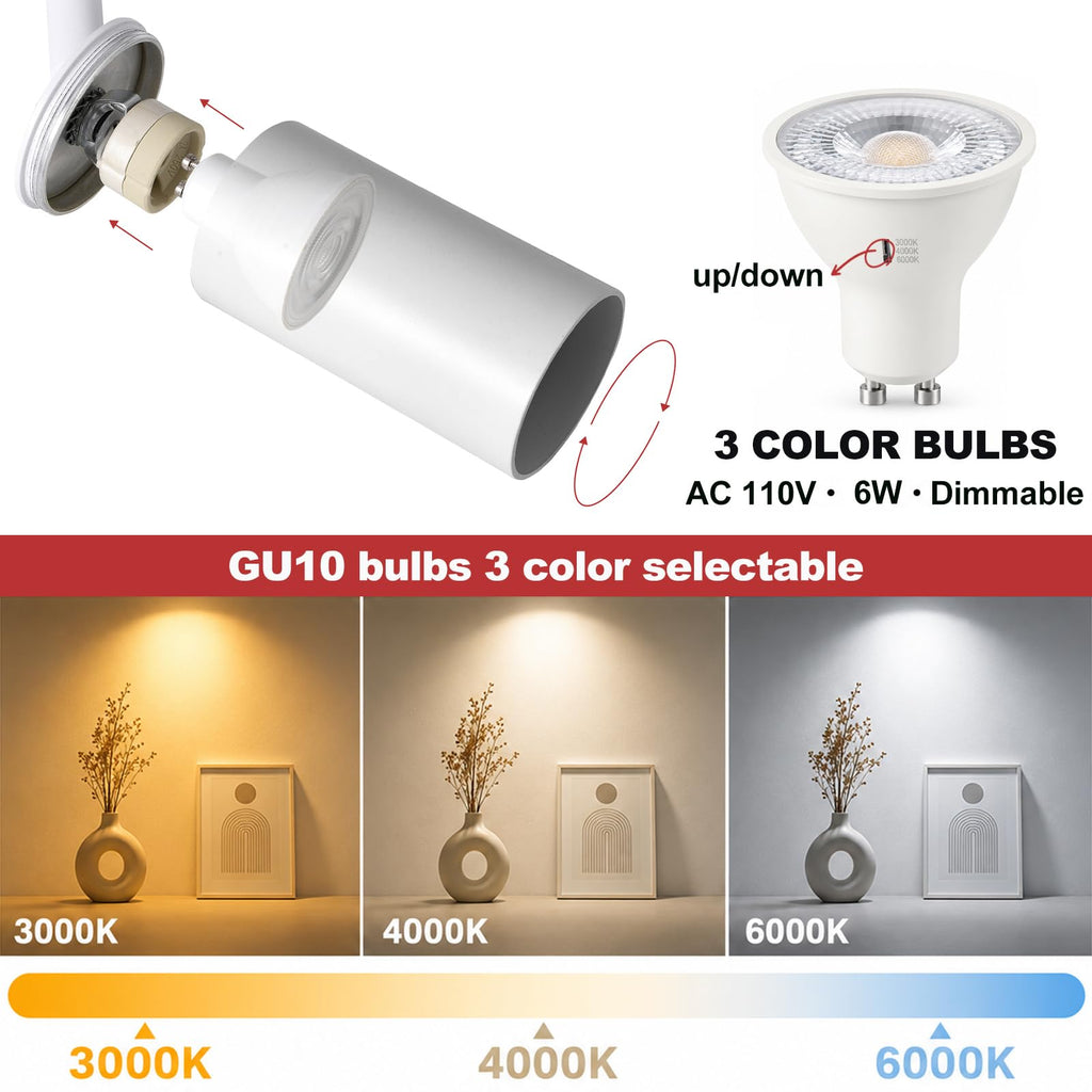 Plug in Track Lighting Dimmable with Power Cord, 4-Light Track Lighting Kit with 3.3FT H Type Track Lighting