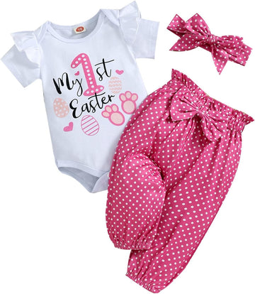 Newborn Infant Baby Girl Summer Clothes Cute Short Sleeve Romper Flower Pant Outfit Set