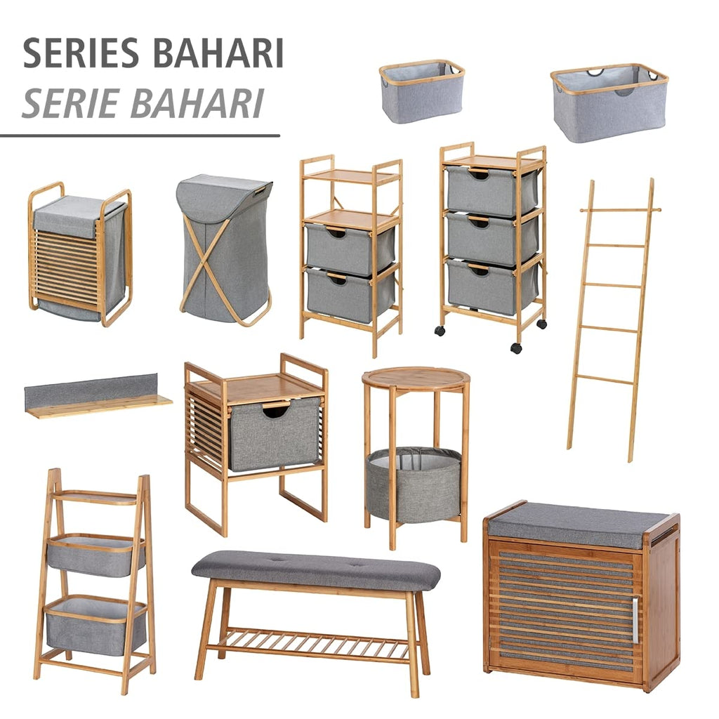 Bahari Side Drawer Modern Bedside Table, Bamboo Polyester, Natural, 40 x 56 x 40 cm