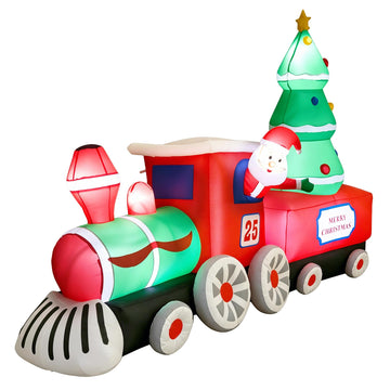 7.2FT Christmas Inflatable Train with Santa Claus Tree LED Lights