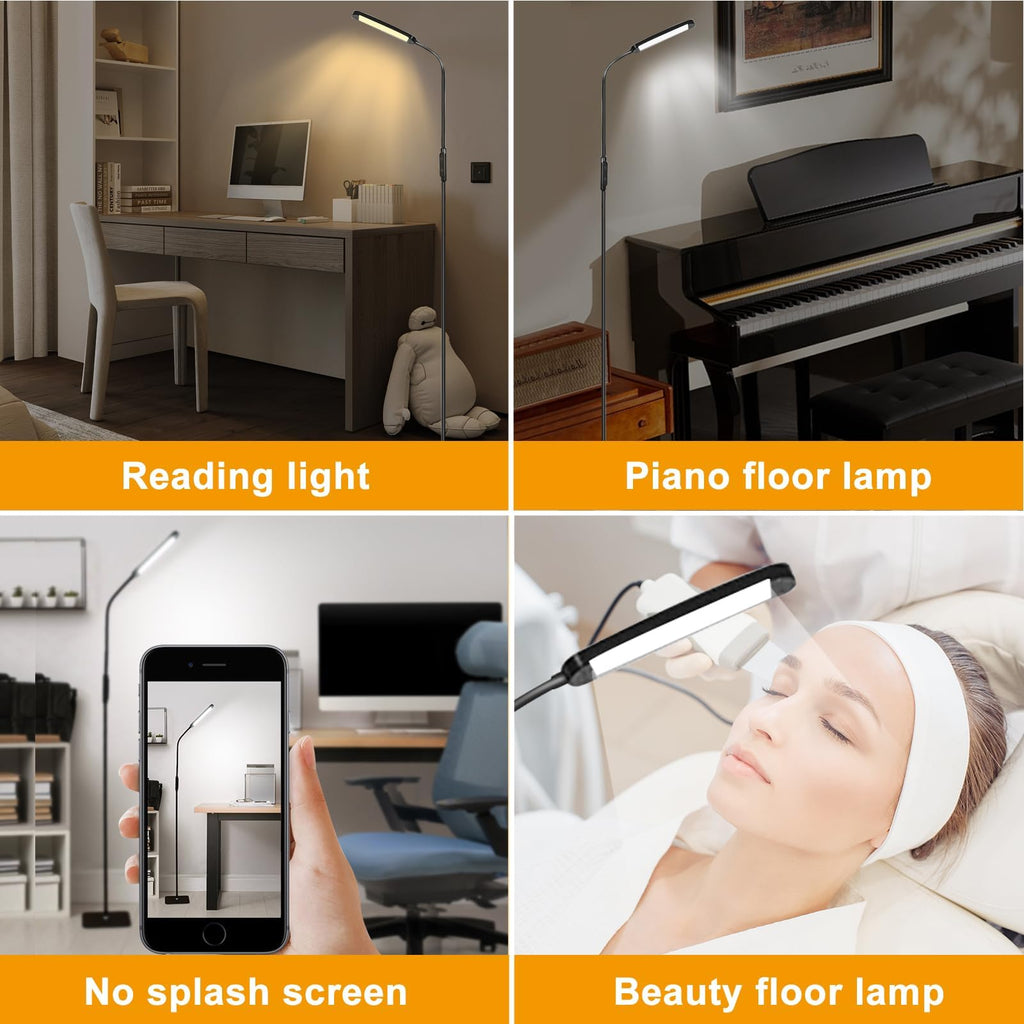 LED Floor Lamp, Modern Standing LED Light, Adjustable Tall Floor Lamp Office Reading, Minimalist Standing Lamp with