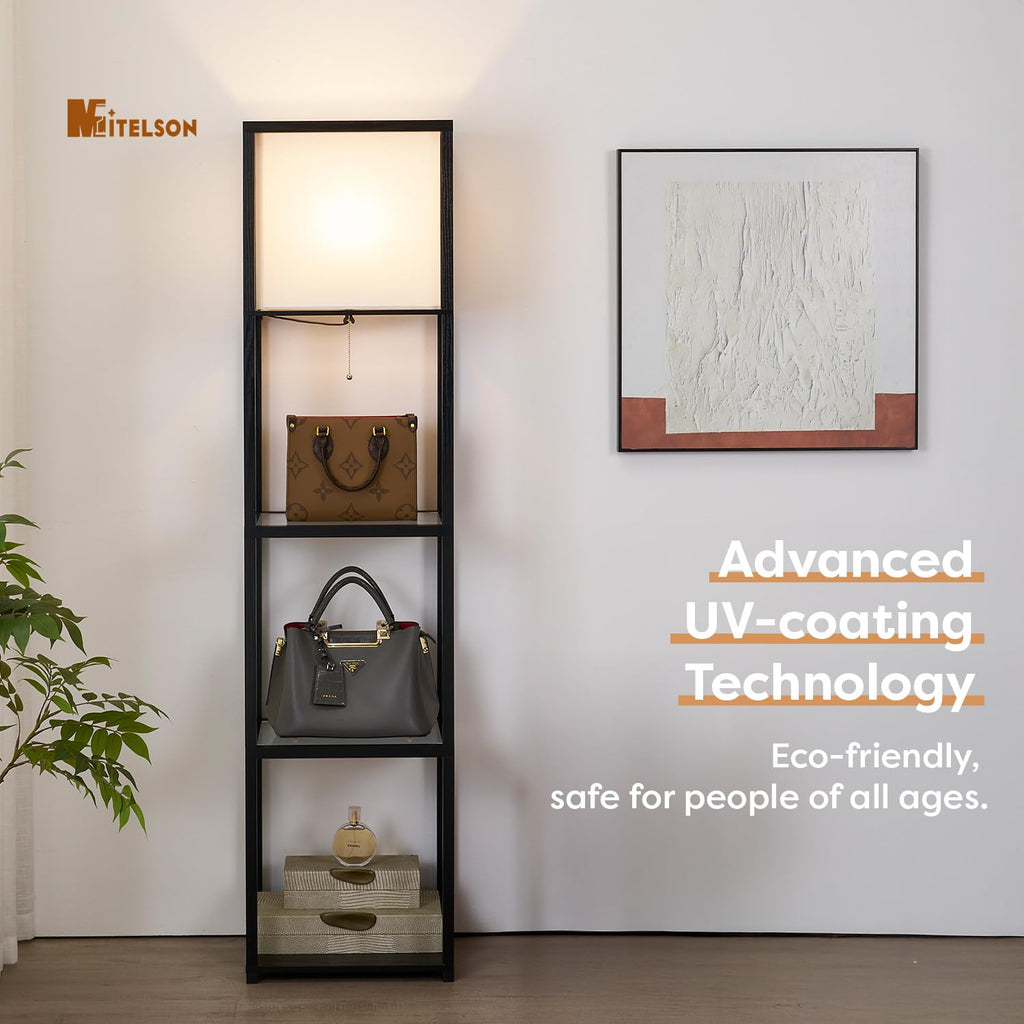 Floor Lamp with Shelves, Modern Standing Lamp with Tempered Glass Shelves, Large Display Shelf Lamp, Tall Lamp with